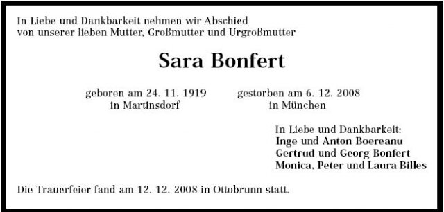 Bonfert Sara 1919-2008 Todesanzeige